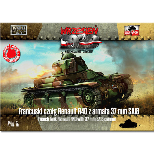 First to Fight 111 Renault R40 Tank w/SA18 Gun 1:72 Model Kit