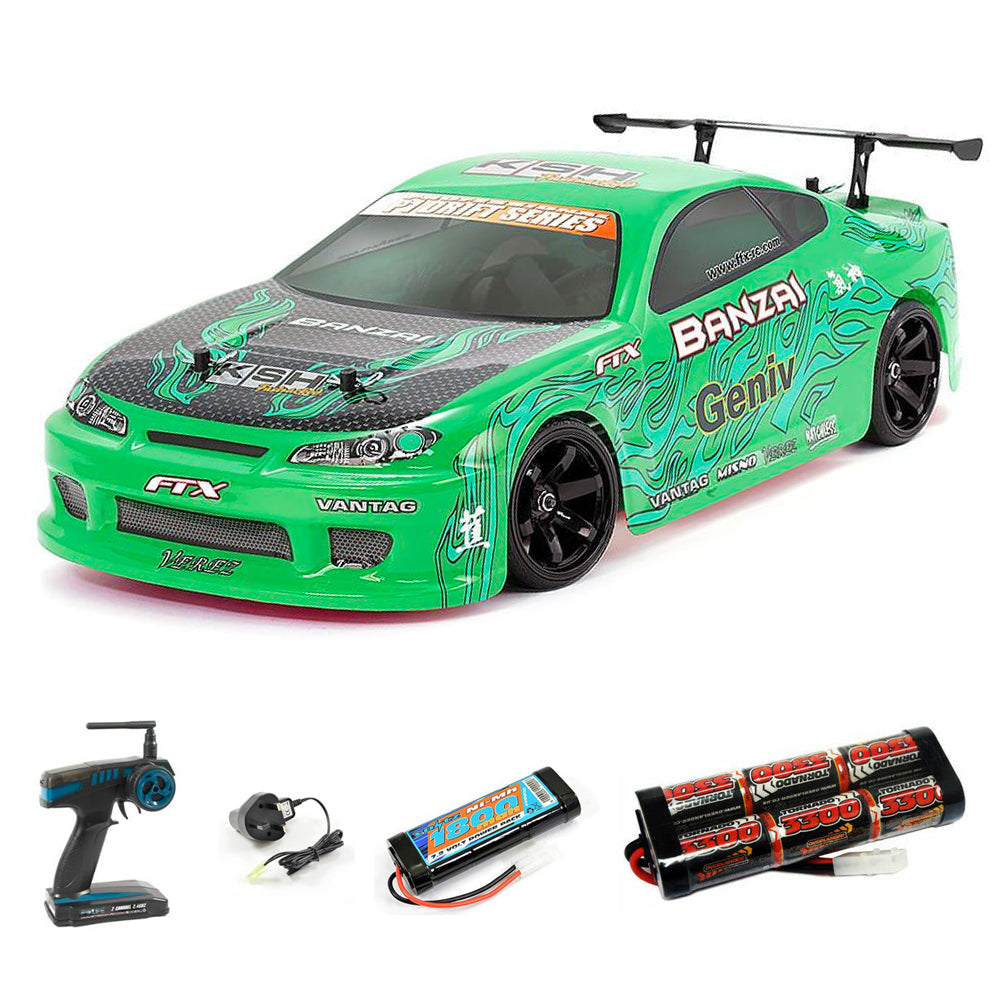FTX Banzai RC Green Drift Car Radio/Remote Controlled Car Bundle w/Bat ...