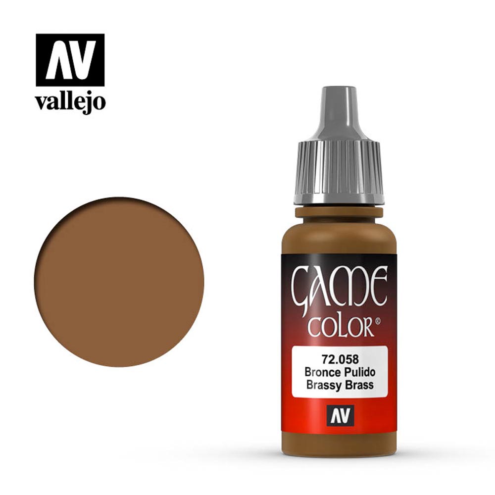 Vallejo Game Colour Brassy Brass Acrylic Paint 18ml Dropper Bottle 72058