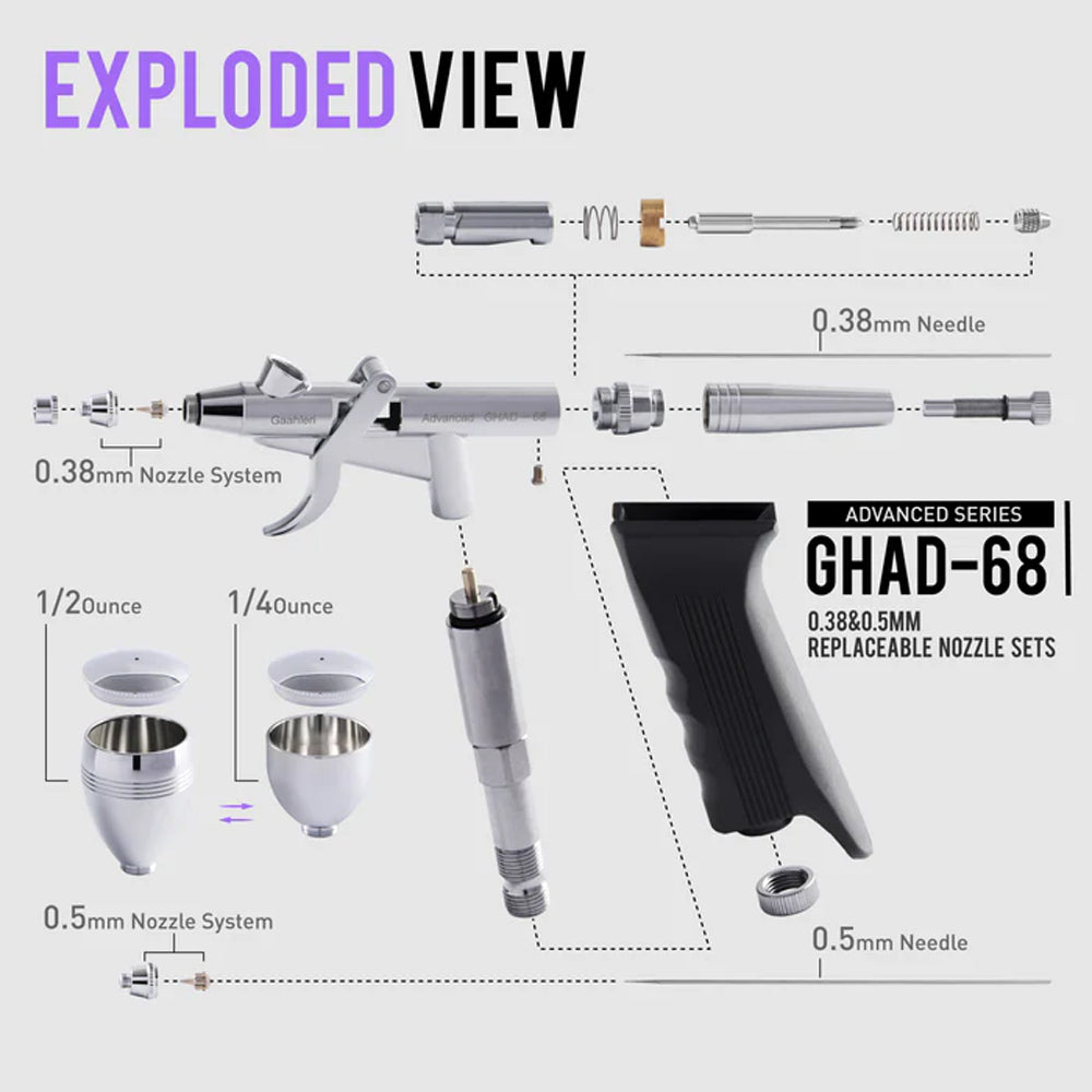 Gaahleri GHAD-68 Advanced Series Pistol-Trigger Airbrush 0.38mm & 0.5mm 40140