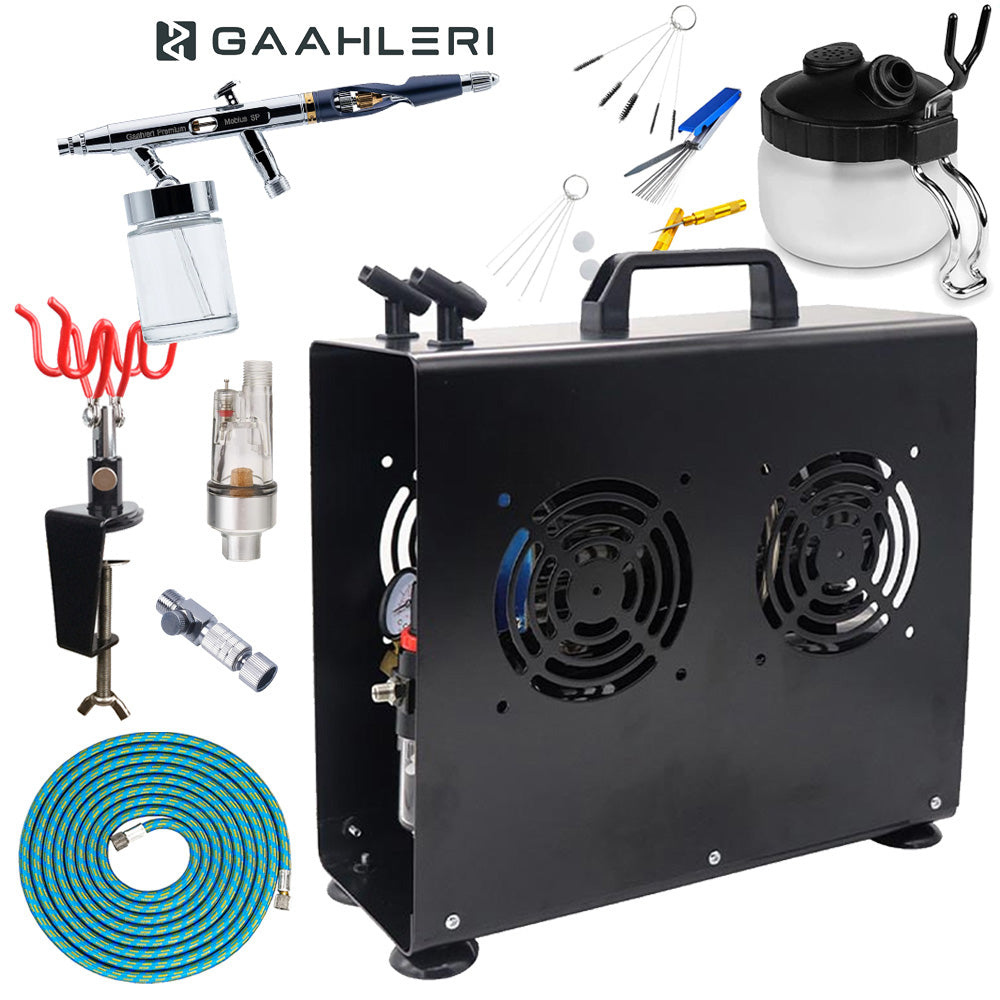Gaahleri GHPM-Mobius SP Siphon-Feed Airbrush Premium Compressor Bundle Kit