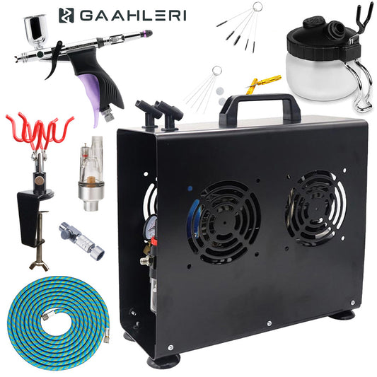 Gaahleri GHAC-Swallowtail SD Side-Feed Airbrush Premium Compressor Bundle Kit