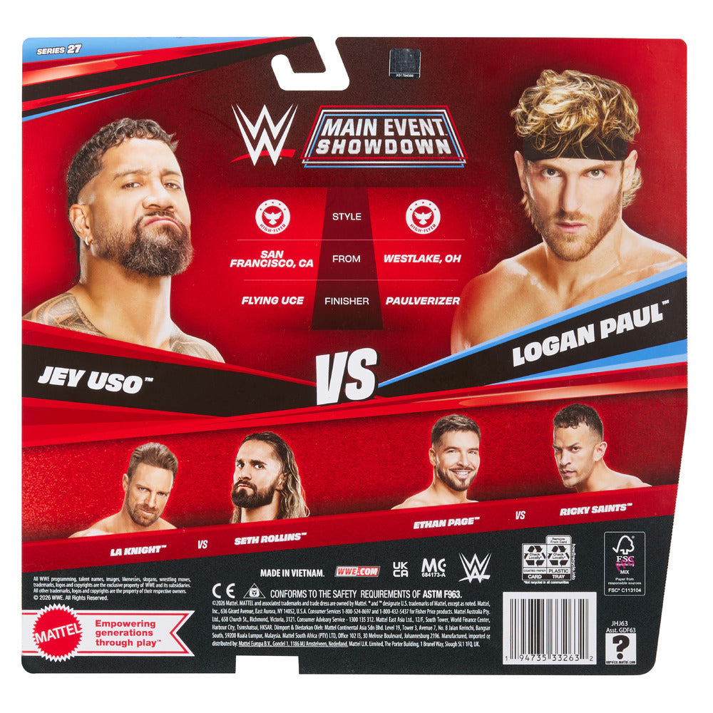 WWE Main Event Showdown 2-Pack Jey Uso vs Logan Paul S27 Mattel JHJ63