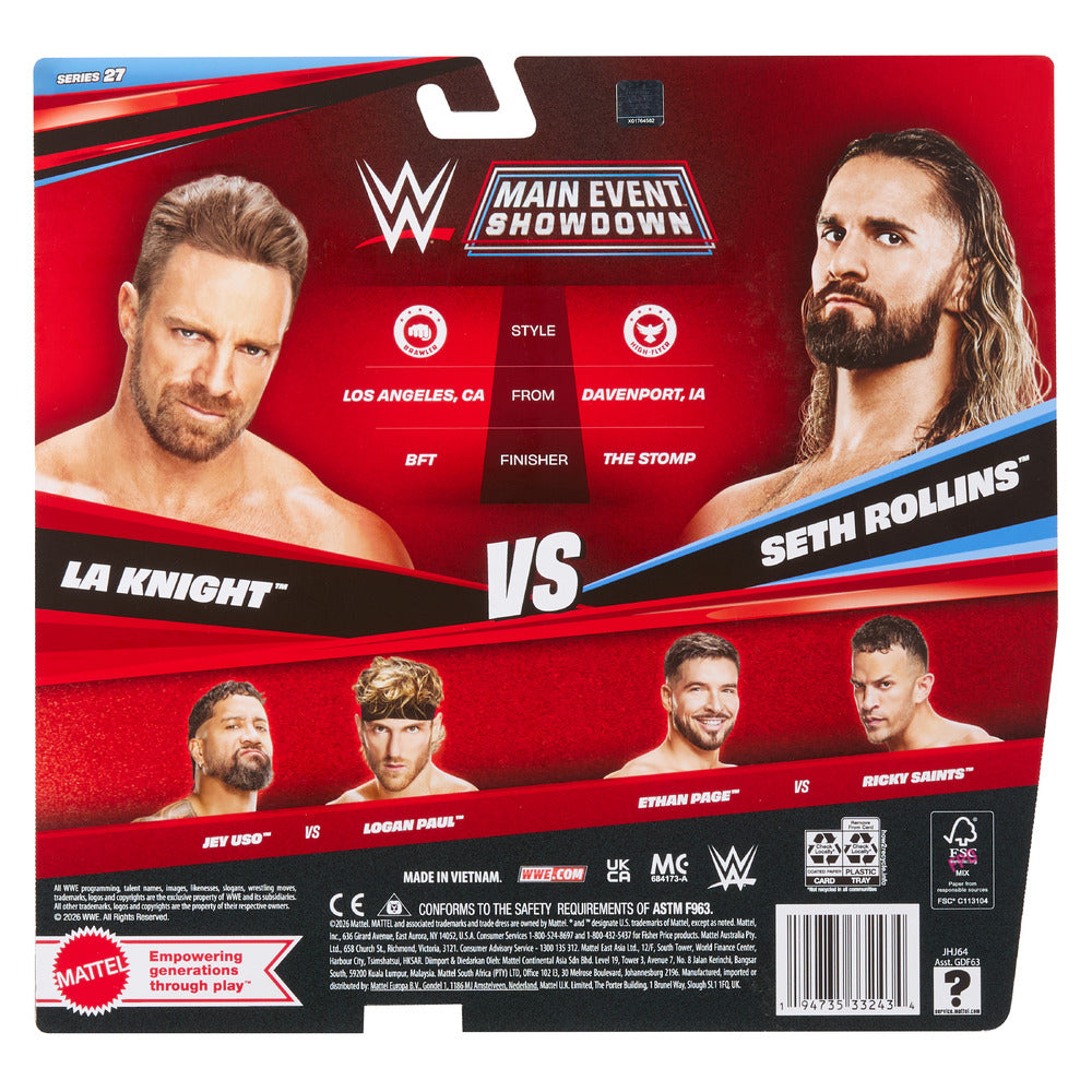 WWE Main Event Showdown 2-Pack Seth Rollins vs La Knight S27 Mattel JHJ64