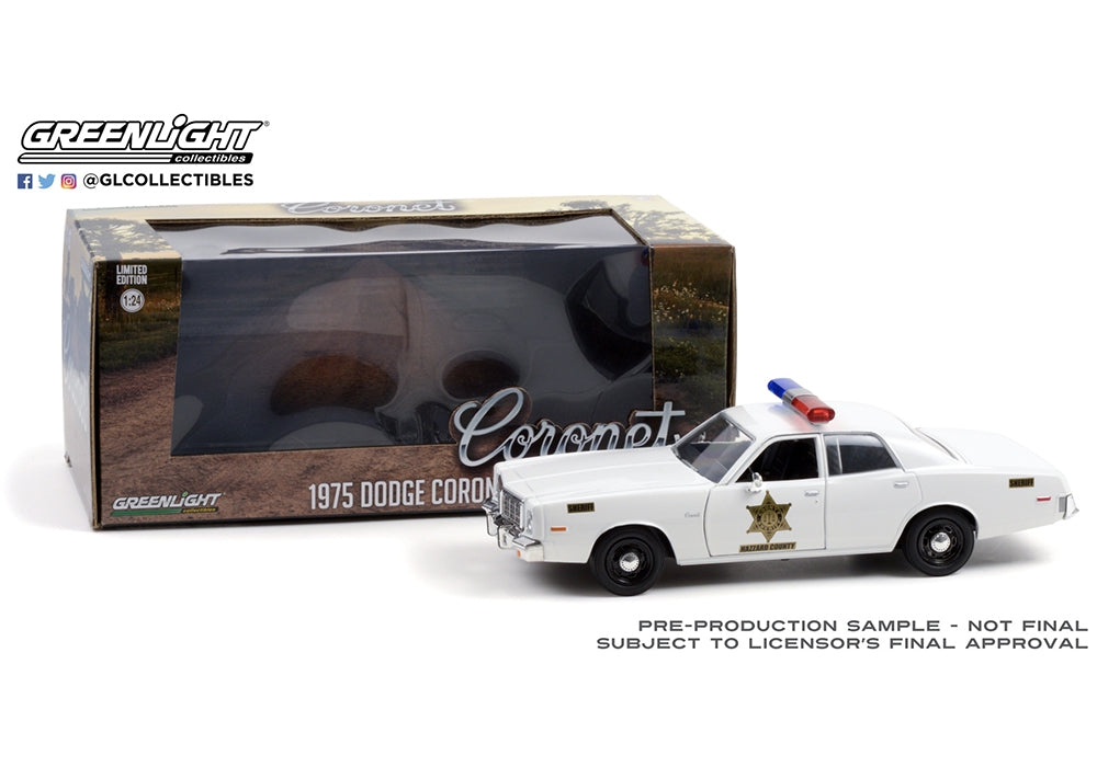 Greenlight 84104 1975 Dodge Coronet Hazzard County Sheriff 1:24 Diecast Model