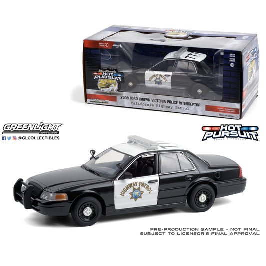Greenlight 85523 Hot Pursuit 2008 Ford Crown Victoria Police 1:24 Diecast Car