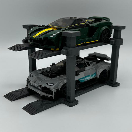 LEGO Speed Champions Scalextric 2-Car Lift 3D Printed Display Stand - Grey