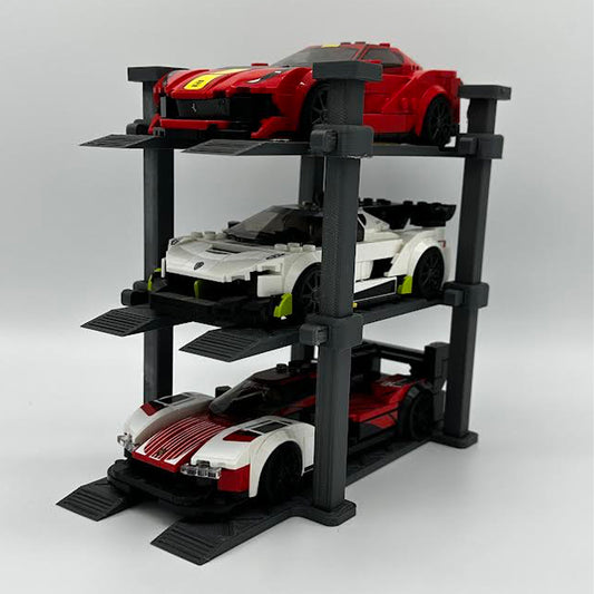 LEGO Speed Champions Scalextric 3-Car Lift 3D Printed Display Stand - Grey