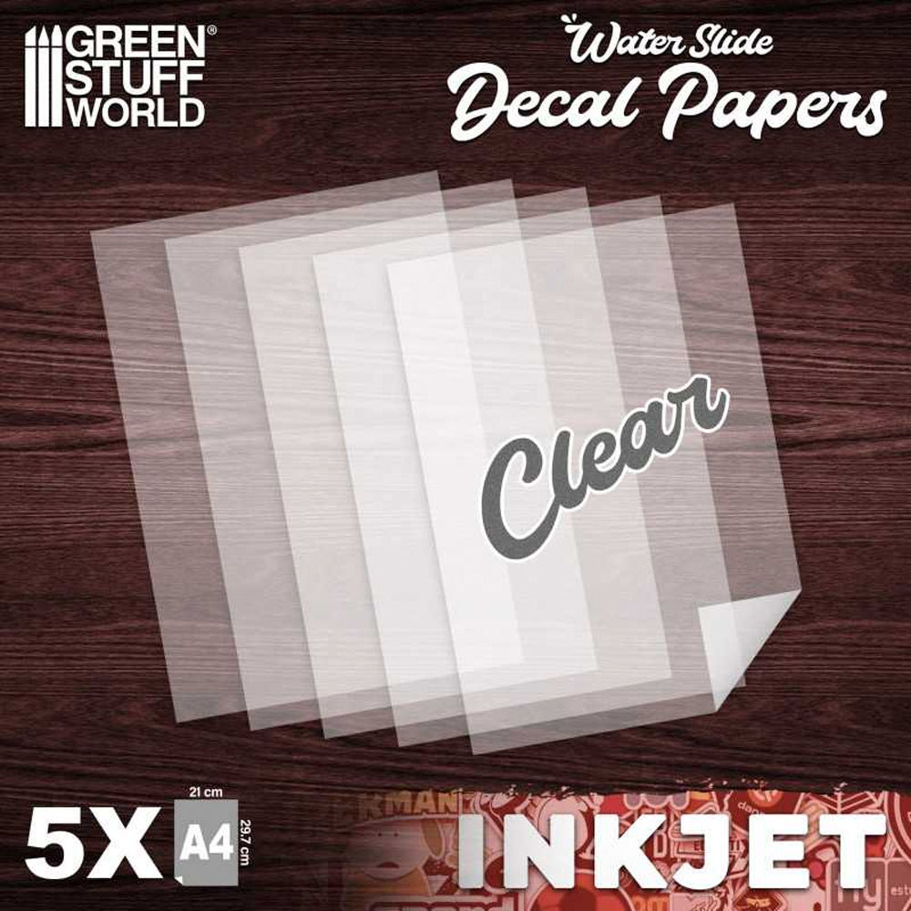 Green Stuff World Waterslide A4 Decal Sheets x5 - Transparent for Inkjet Printers