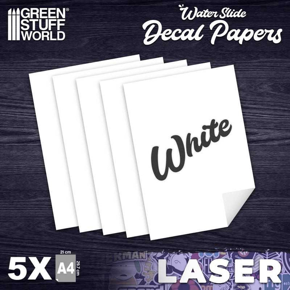 Green Stuff World Waterslide A4 Decal Sheets x5 - White for Laser Printers
