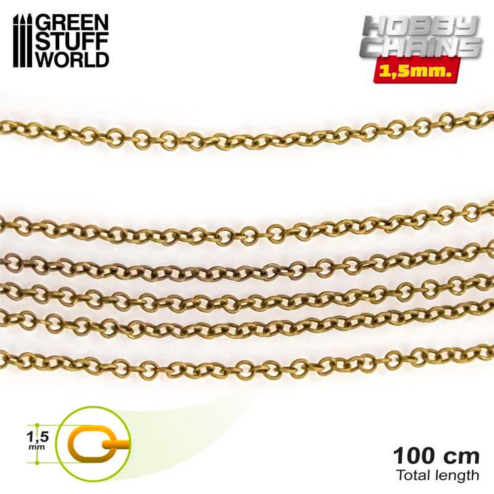 Green Stuff World 1.5mm Hobby Chain 1m Long Brass Colour 1040
