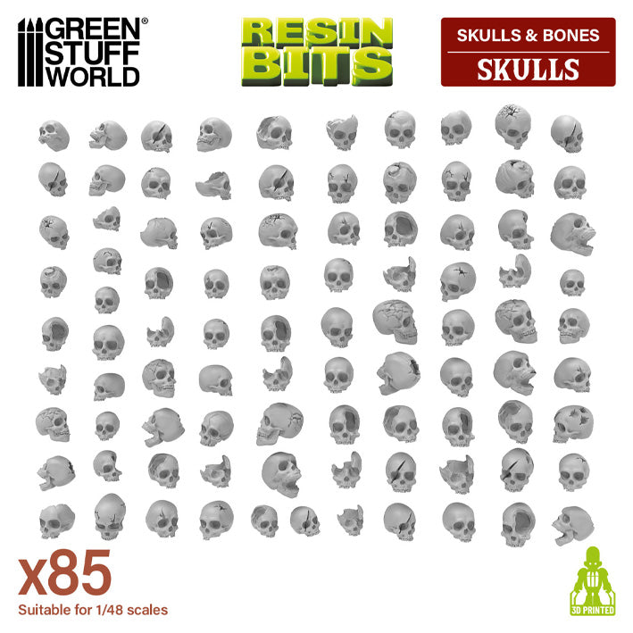 Green Stuff World Resin Skulls x85 for Wargaming Miniaures Dioramas etc