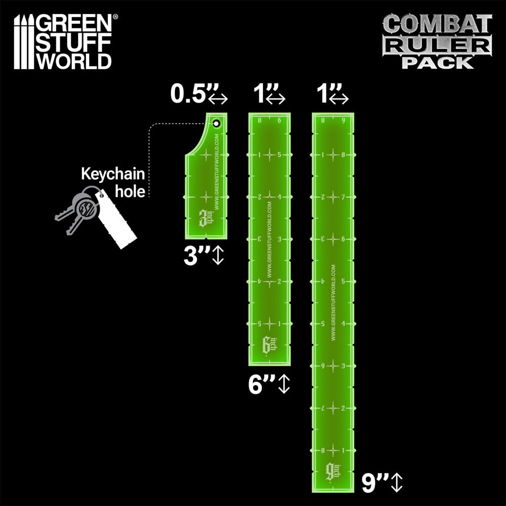 Green Stuff World 3"-6"-9" Combat Ruler Pack Fluor Green 14234