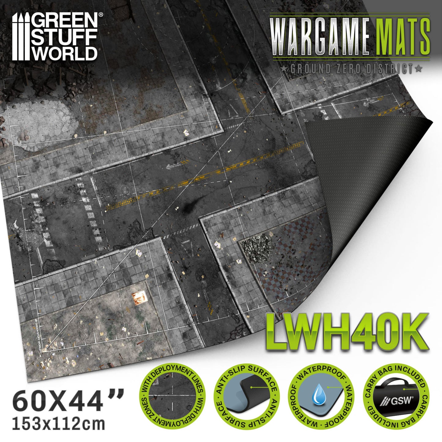 Green Stuff World Wargame Mat - Ground Zero District - 155cm for Warhammer 40k