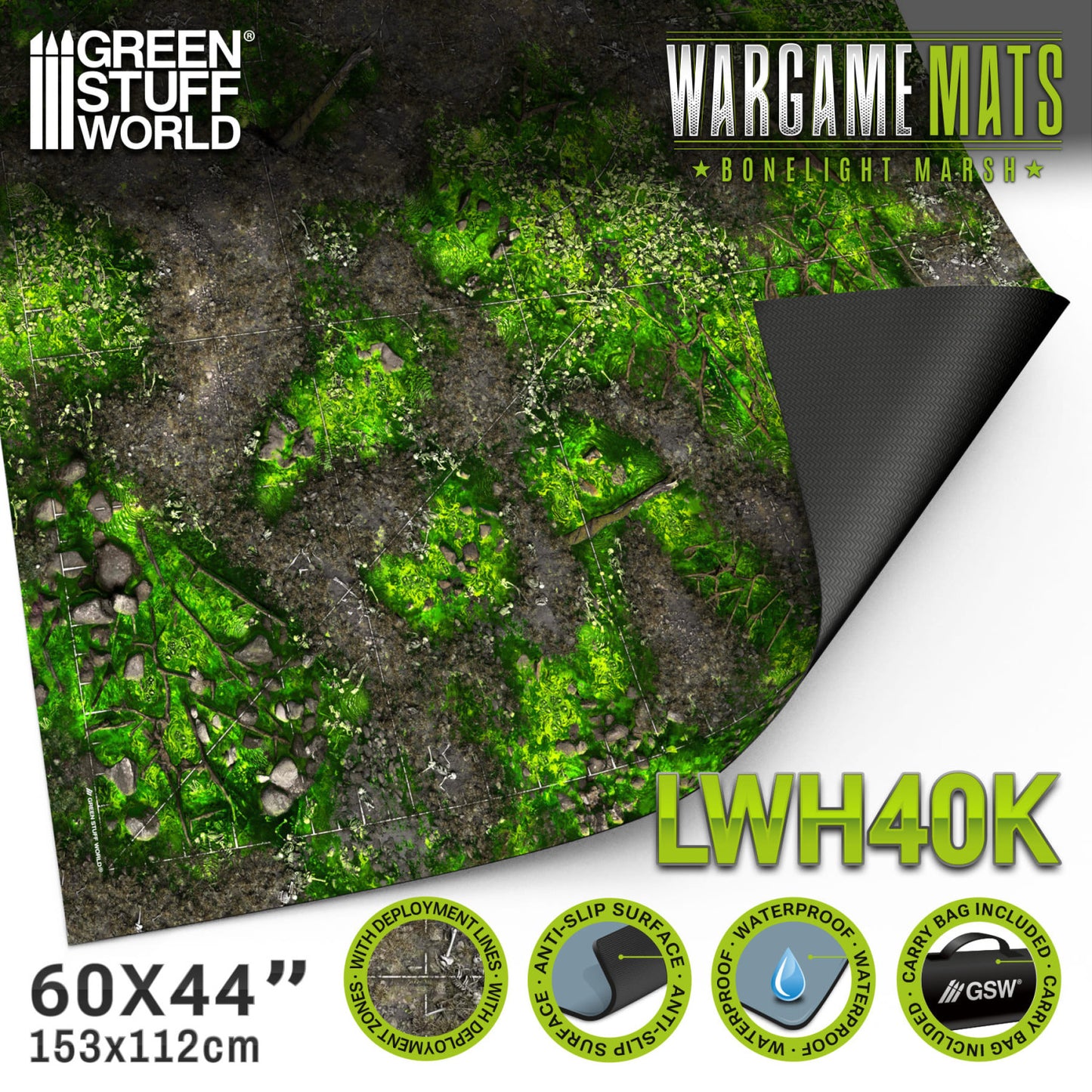 Green Stuff World Wargame Mat - Boneblight Marsh - 155x114cm for Warhammer 40k
