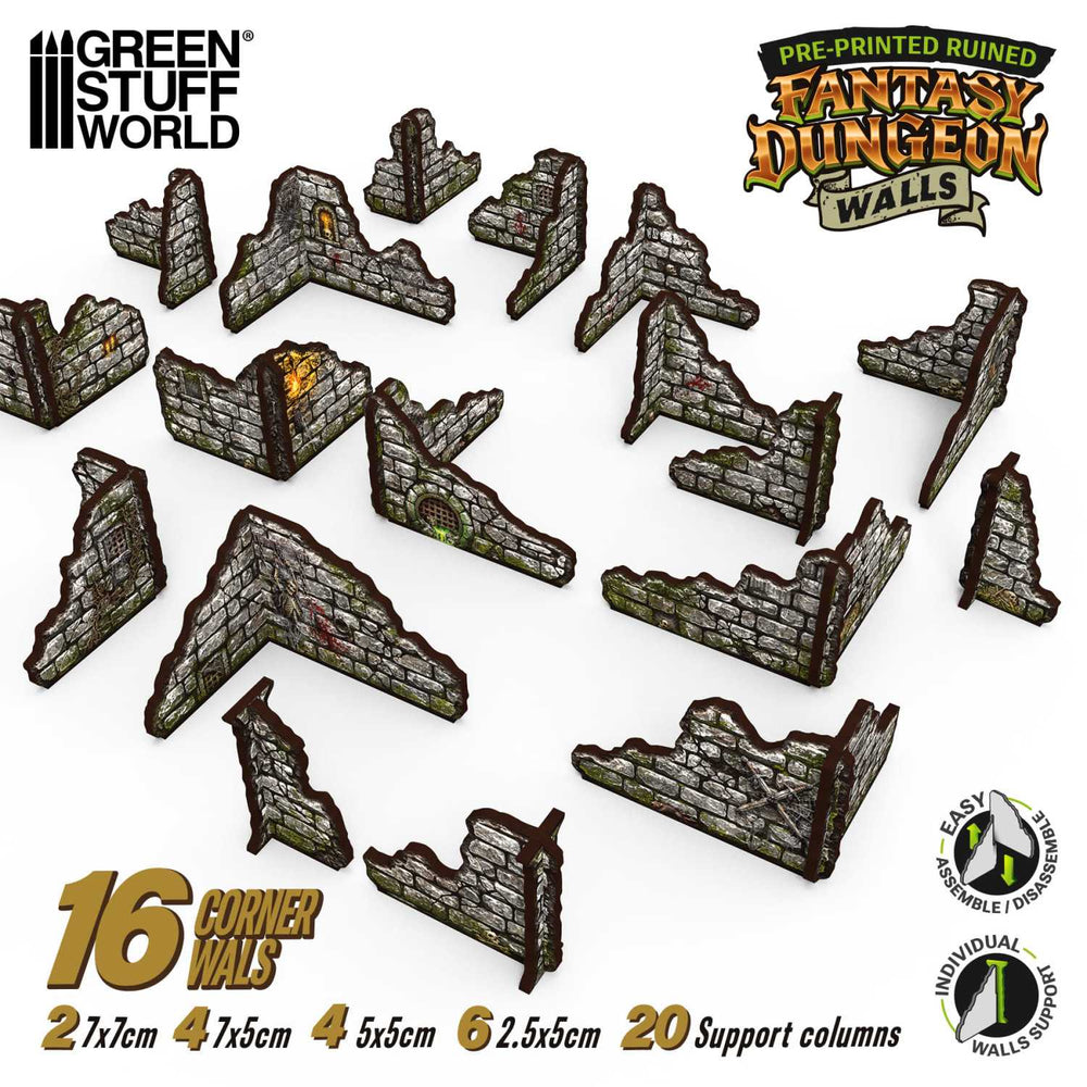 Green Stuff World Pre-Painted Ruined Fantasy Dungeon Walls Terrain