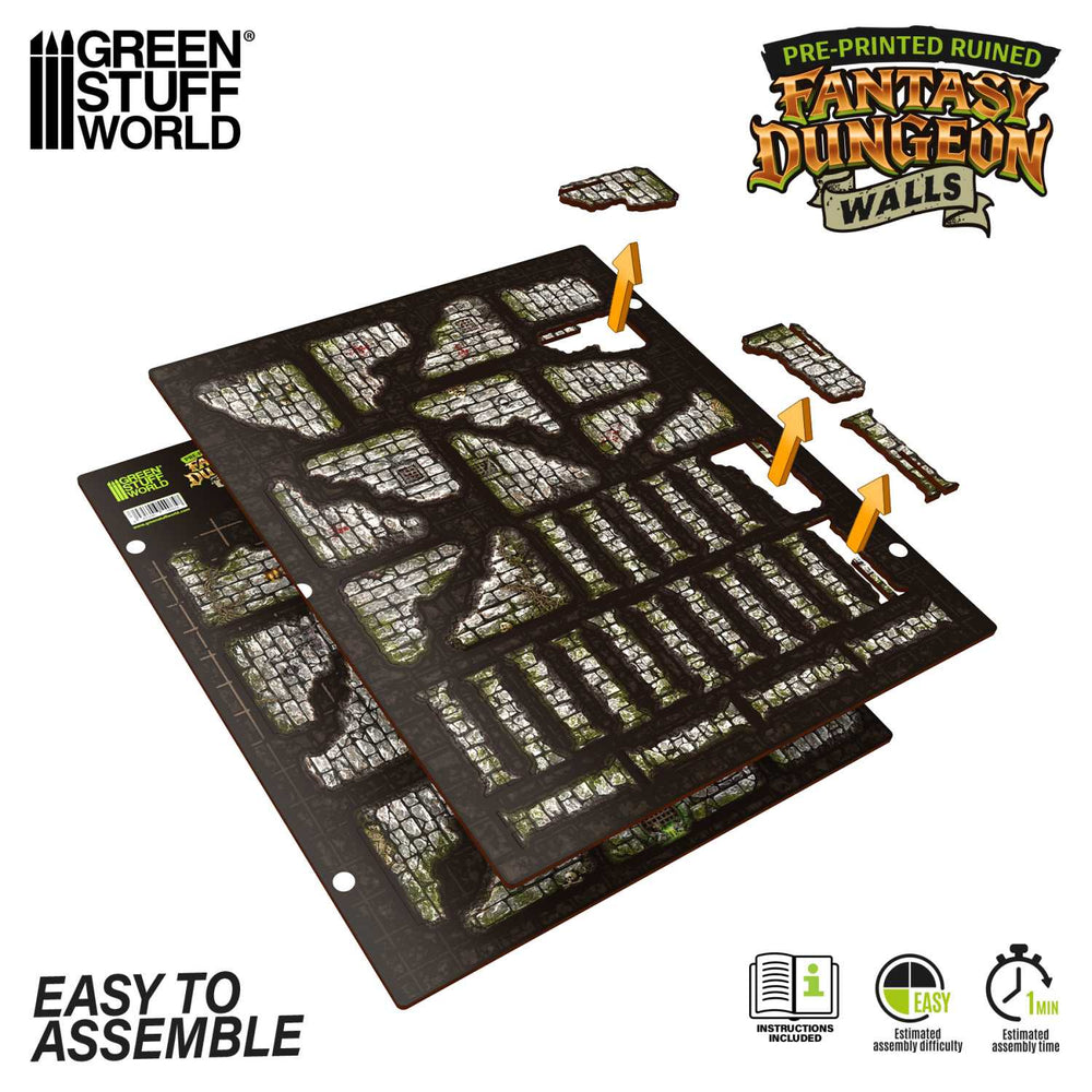 Green Stuff World Pre-Painted Ruined Fantasy Dungeon Walls Terrain