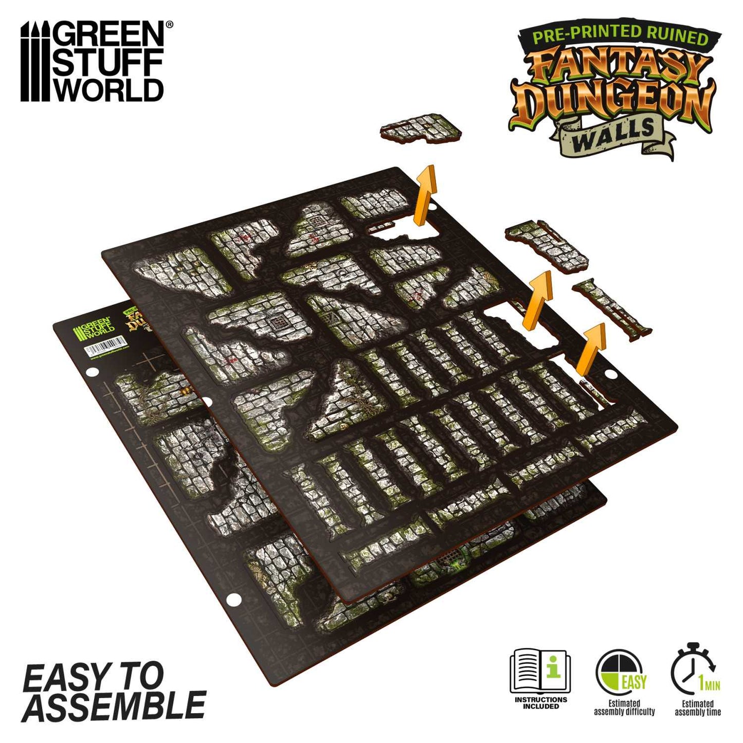 Green Stuff World Pre-Painted Ruined Fantasy Dungeon Walls Terrain