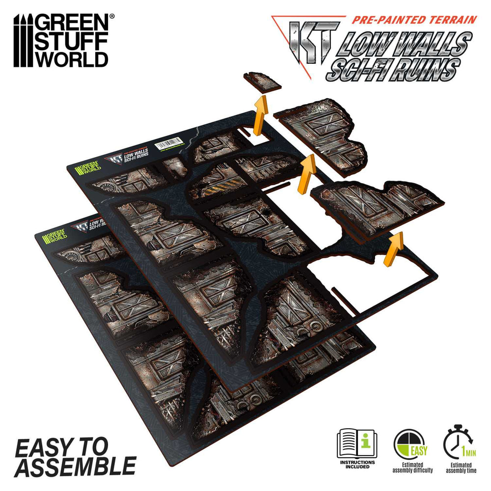 Green Stuff World Pre-Painted Sci-Fi Low Walls Terrain