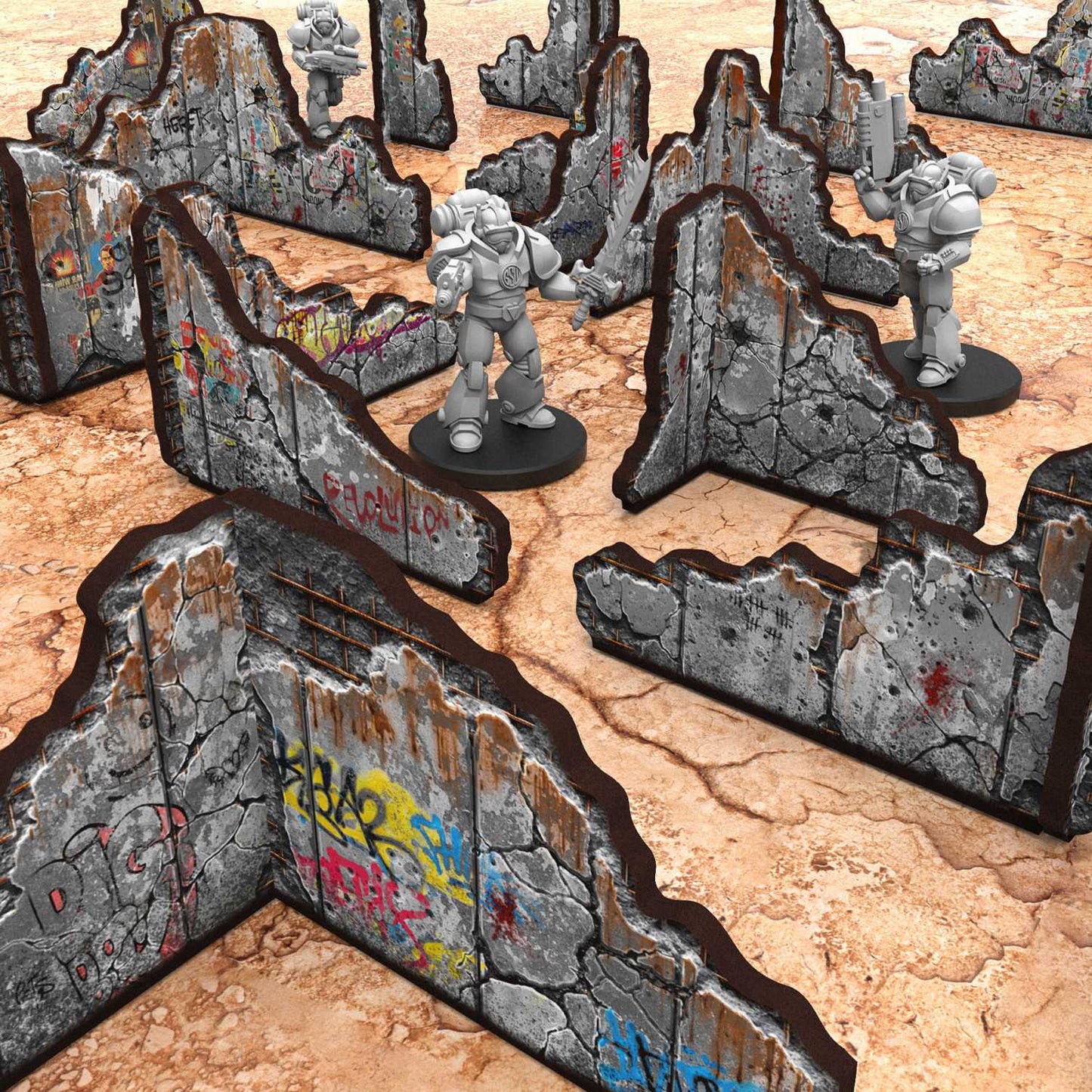 Green Stuff World Pre-Painted Ruined Concrete Walls Terrain