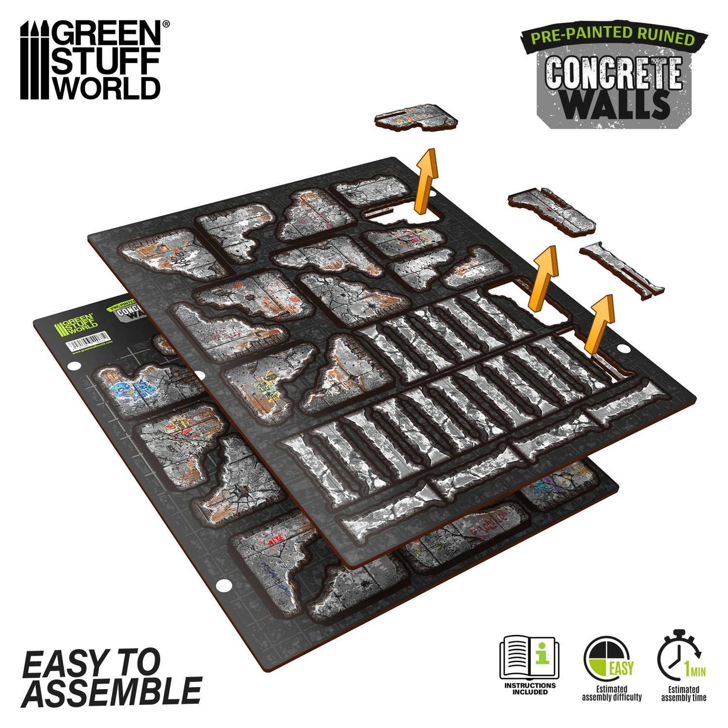 Green Stuff World Pre-Painted Ruined Concrete Walls Terrain