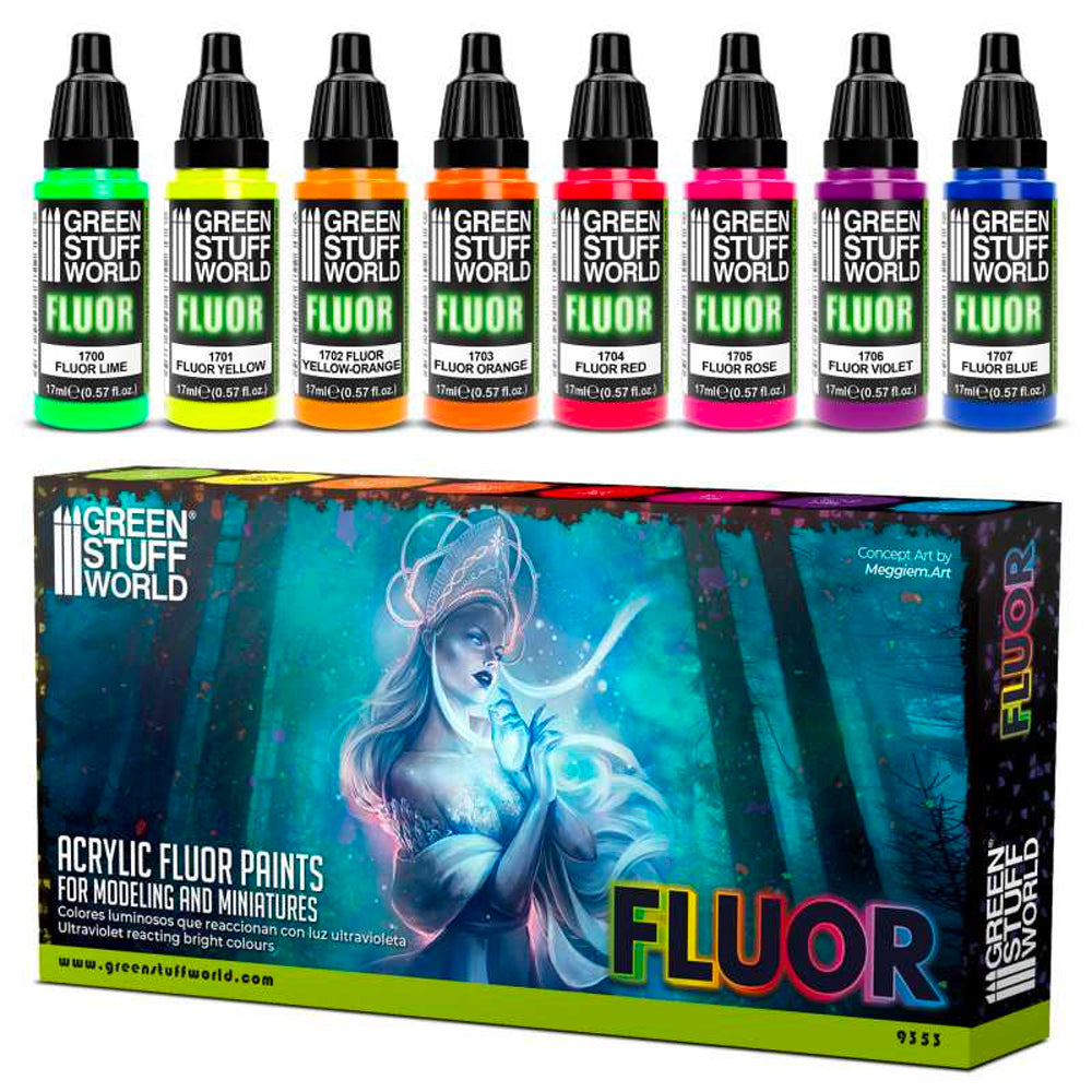 Green Stuff World FLUOR Acrylic Model Paint Set (x8 17ml) 9353