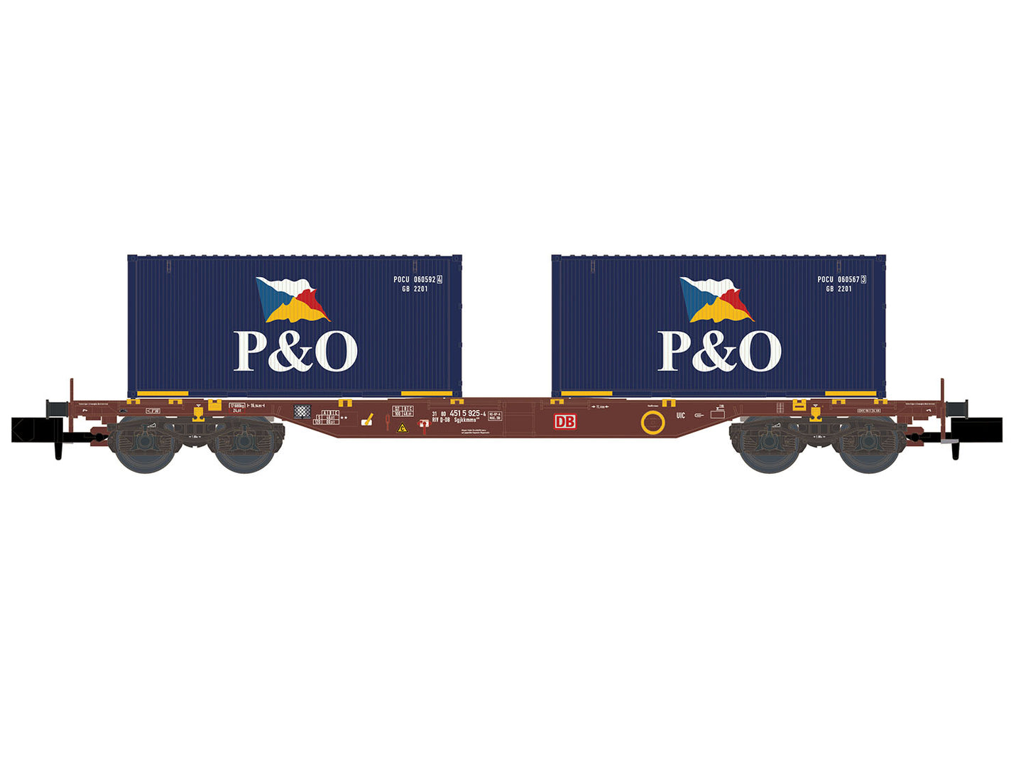 Hobbytrain DBAG Sgjkkmmss699 Flat Wagon w/P&O Containers VI H23203 N Gauge