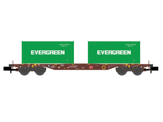 Hobbytrain DBAG Sgjkkmmss699 Flat Wagon w/Evergreen Containers VI H23204 N Gauge