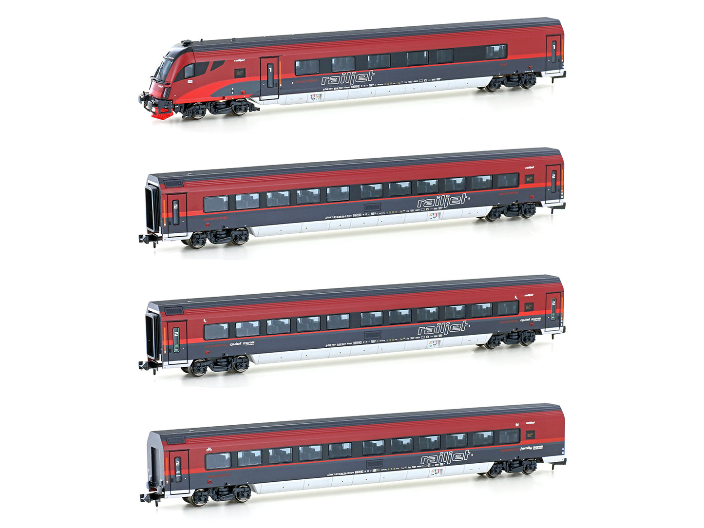 Hobbytrain 25224  OBB Railjet Italien Coach Set (4) VI N Gauge