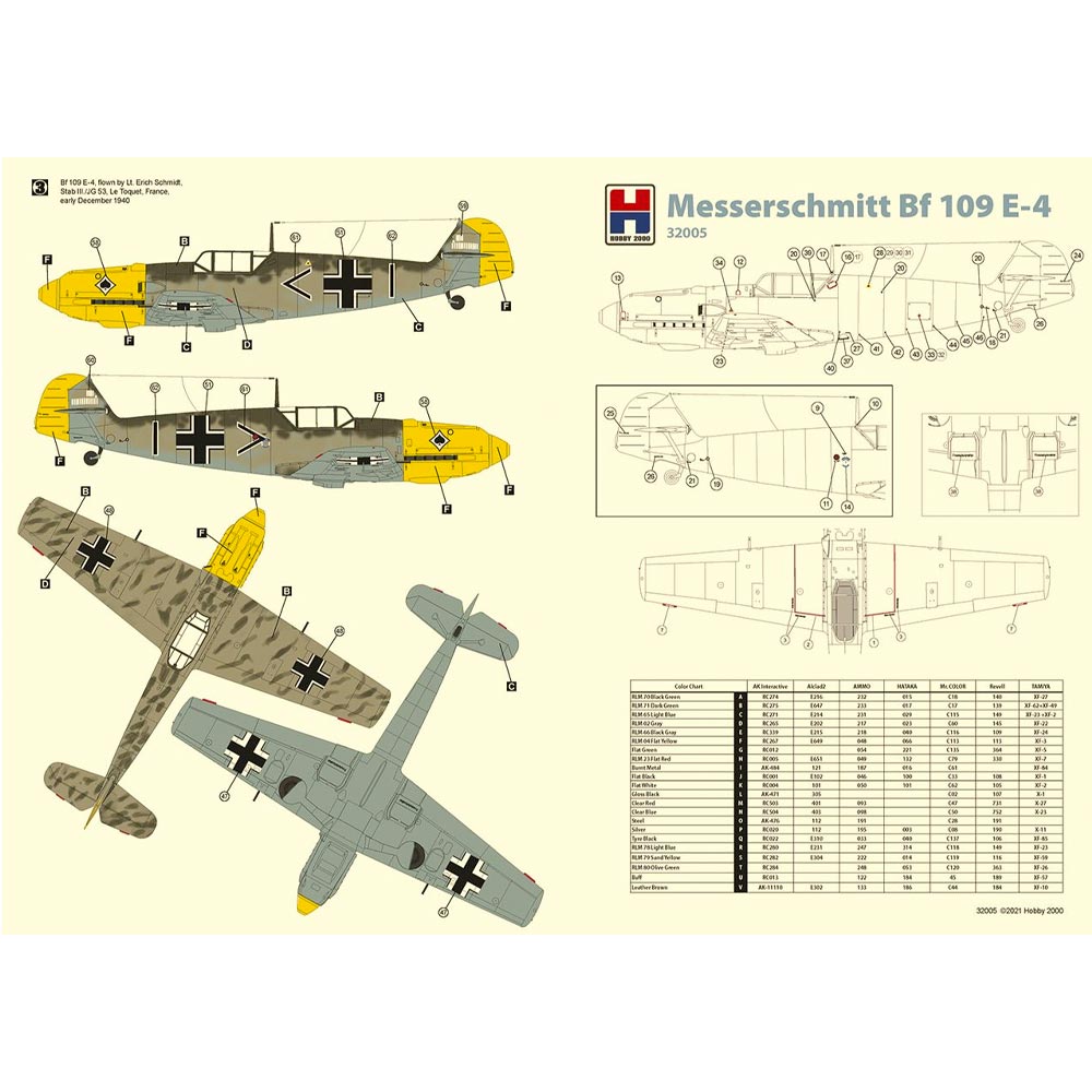 Hobby 2000 32005 Messerschmitt Bf 109 E-4 1:32 Plane Plastic Model Kit