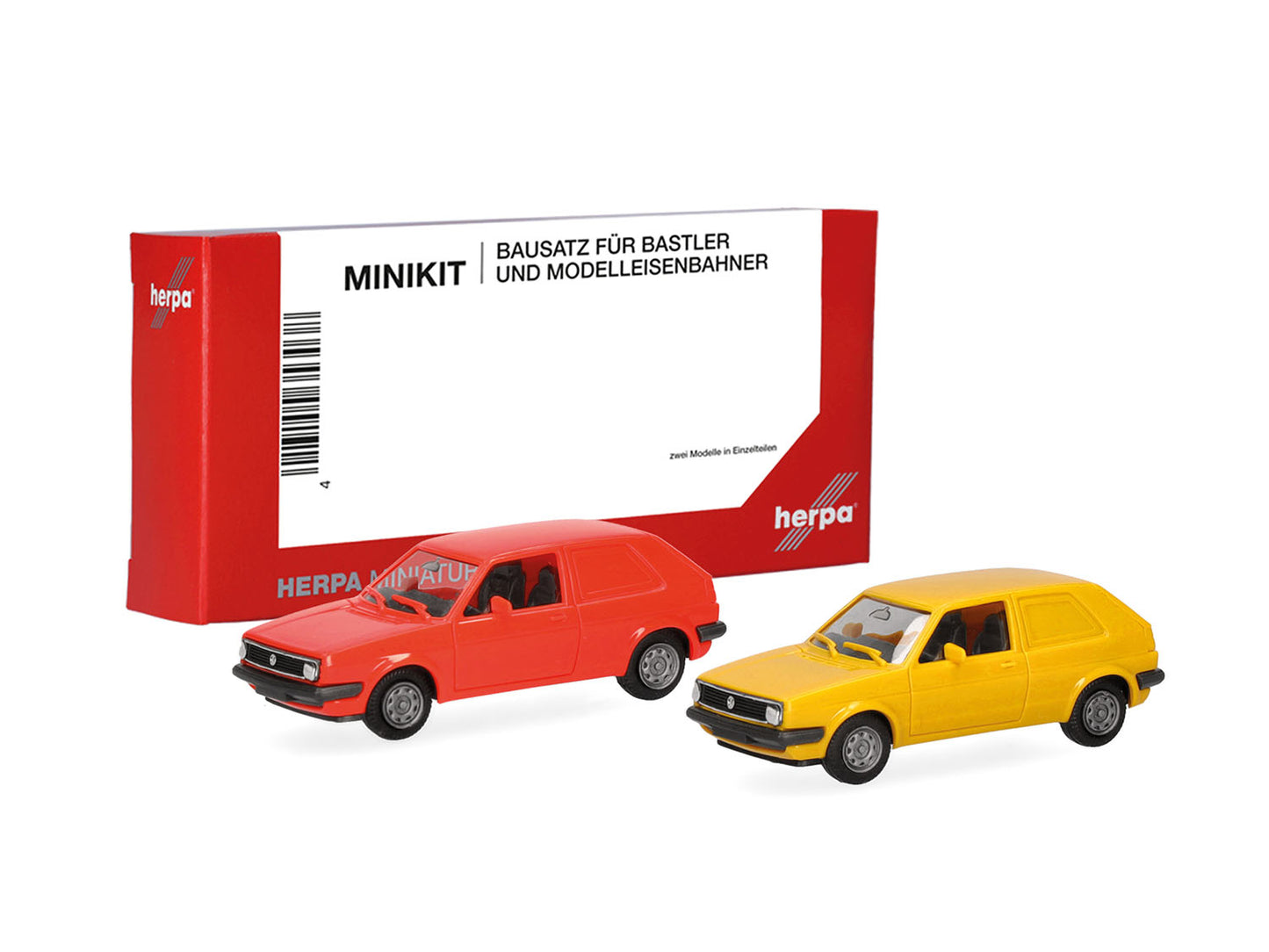 Herpa Minikit VW Golf II 2 Door Van (2) Red & Yellow HA014281 HO Gauge