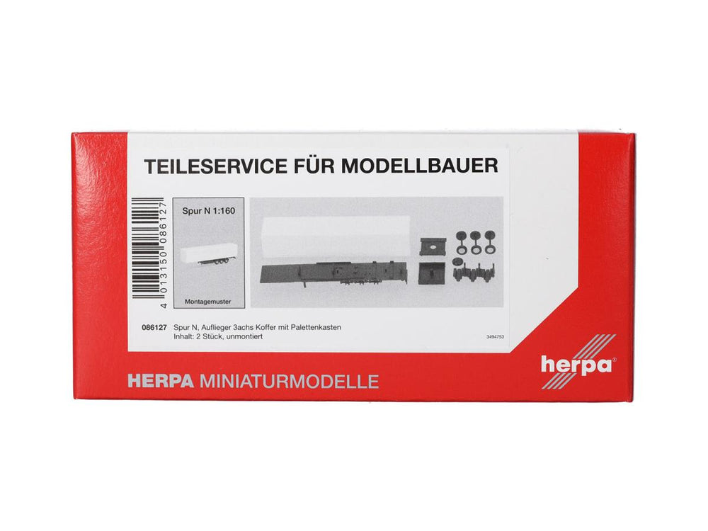 Herpa Box Semitrailer 3 Axle White (2) HA086127 HO Gauge