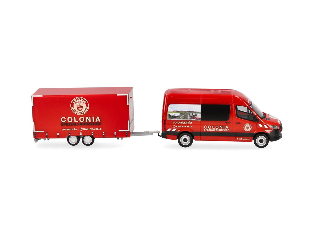 Herpa MB Sprinter 18 High Roof Half Bus with Trailer Colonia HA098618 HO Gauge