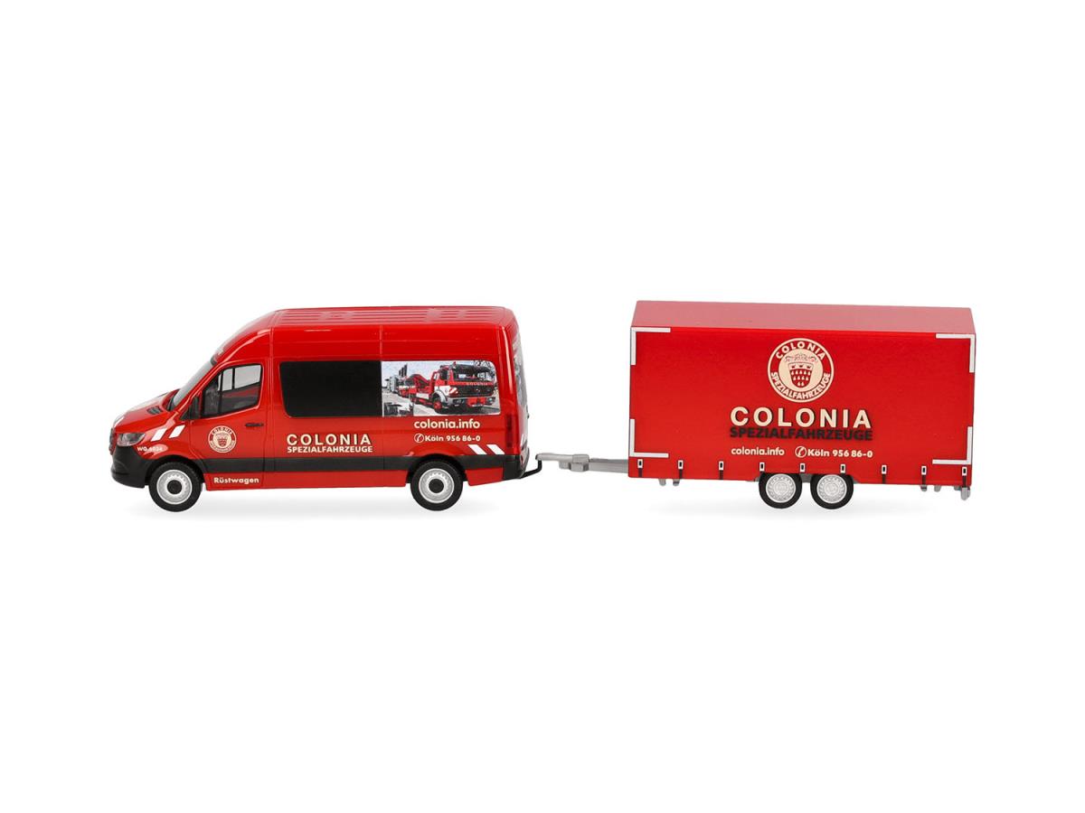 Herpa MB Sprinter 18 High Roof Half Bus with Trailer Colonia HA098618 HO Gauge