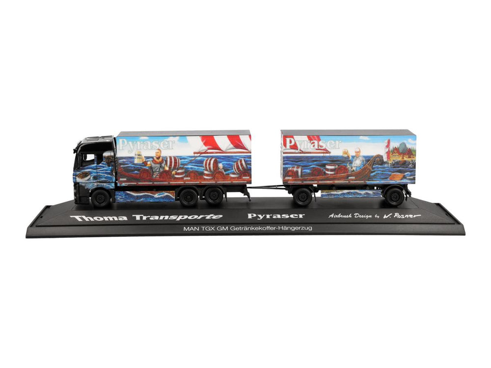 Herpa MAN TGX GM Beverage Box Semitrailer Pyraser III/Rudi Thoma 122337 HO Gauge