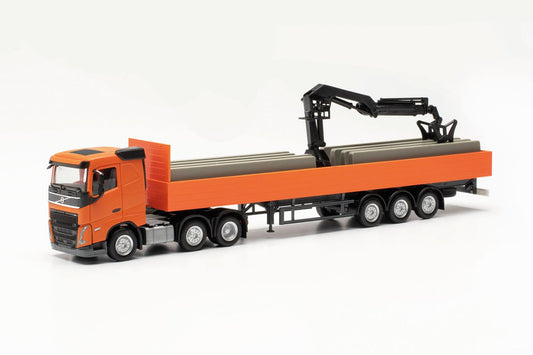 Herpa Volvo FH FS 2020 Long Wheelbase Trailer w/Crane Orange HO Gauge HA316088