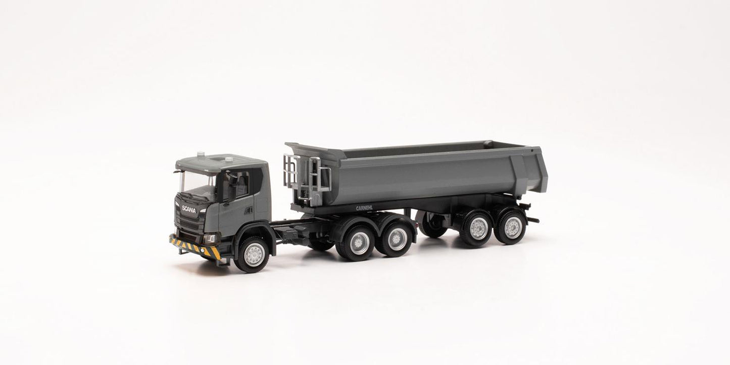 Herpa Scania CG17 6x6 Dump Semitrailer Grey/Yellow HA316248 HO Gauge