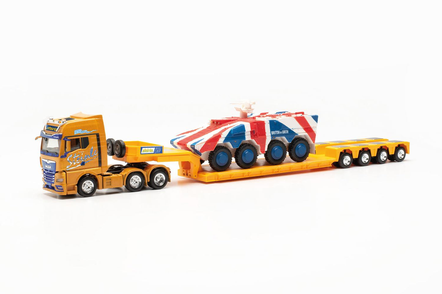 Herpa MAN TGX GX 6x2 Low Loader w/GTK Boxer Union Jack Load HO Gauge HA316439