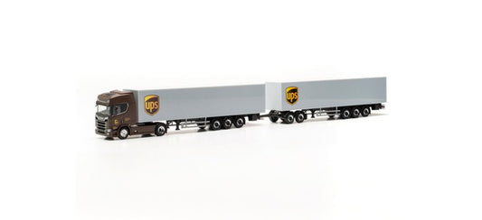 Herpa Scania CR 20 HD Two Box Trailer UPS Spain (Madrid) HO Gauge HA317009