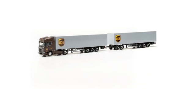 Herpa Scania CR 20 HD Two Box Trailer UPS Spain (Madrid) HO Gauge HA317009