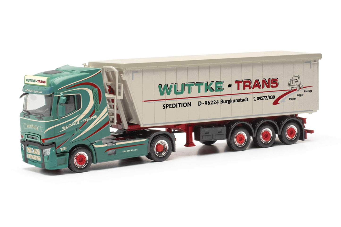 Herpa Renault T Facekuft Dump Semitrailer Wuttke Trans HO Gauge 317610