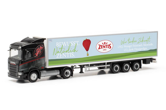 Herpa Scania CR20 ND LNG Refrigerated Box Trailer Zentis HO Gauge 317696