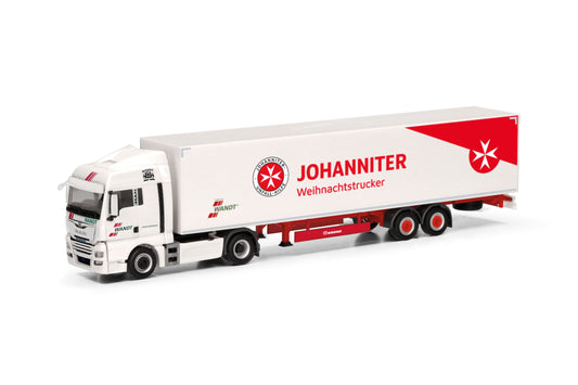 Herpa 318150 MAN TGX XLX Box Semitrailer Truck Wandt/Johanniter HO Gauge