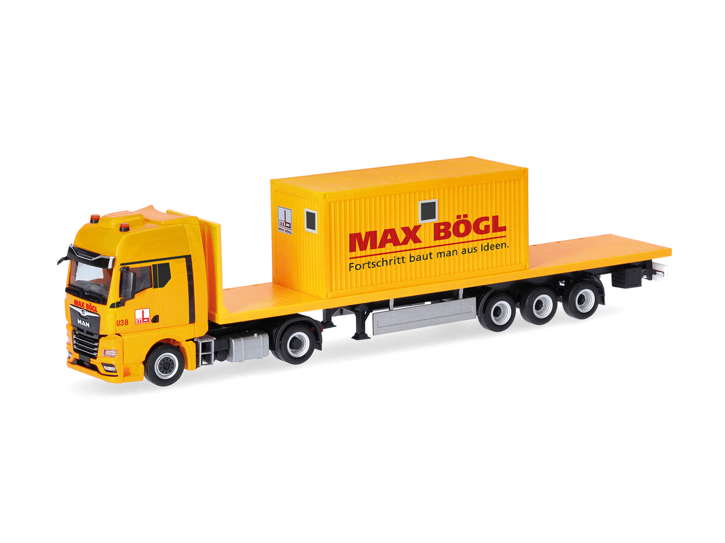Herpa MAN TGX GX Flatbed Semitrailer w/Max Bogl Office Container 318556 HO Gauge