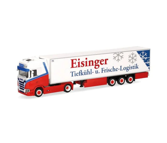 Herpa Scania CS 20 HD Refrigerated Box Semitrailer Eisinger HA318594 HO Gauge