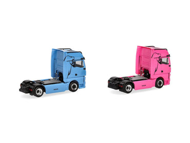 Herpa MAN & WOMAN eTGX GX 2 Axle Rigid Tractor Set (2) Blue/Pink 319195 HO Gauge