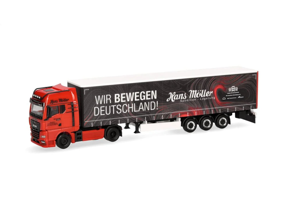 Herpa MAN TGX GX Curtain Canvas Semitrailer Hans Moller WBD HA319669 HO Gauge