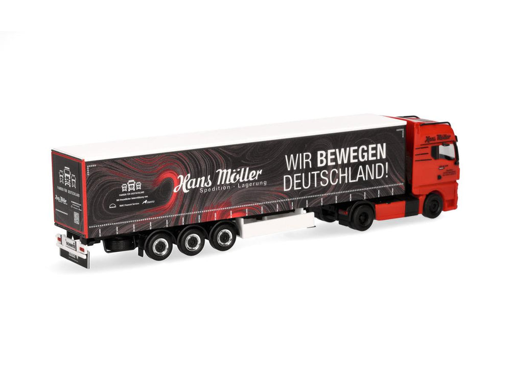 Herpa MAN TGX GX Curtain Canvas Semitrailer Hans Moller WBD HA319669 HO Gauge