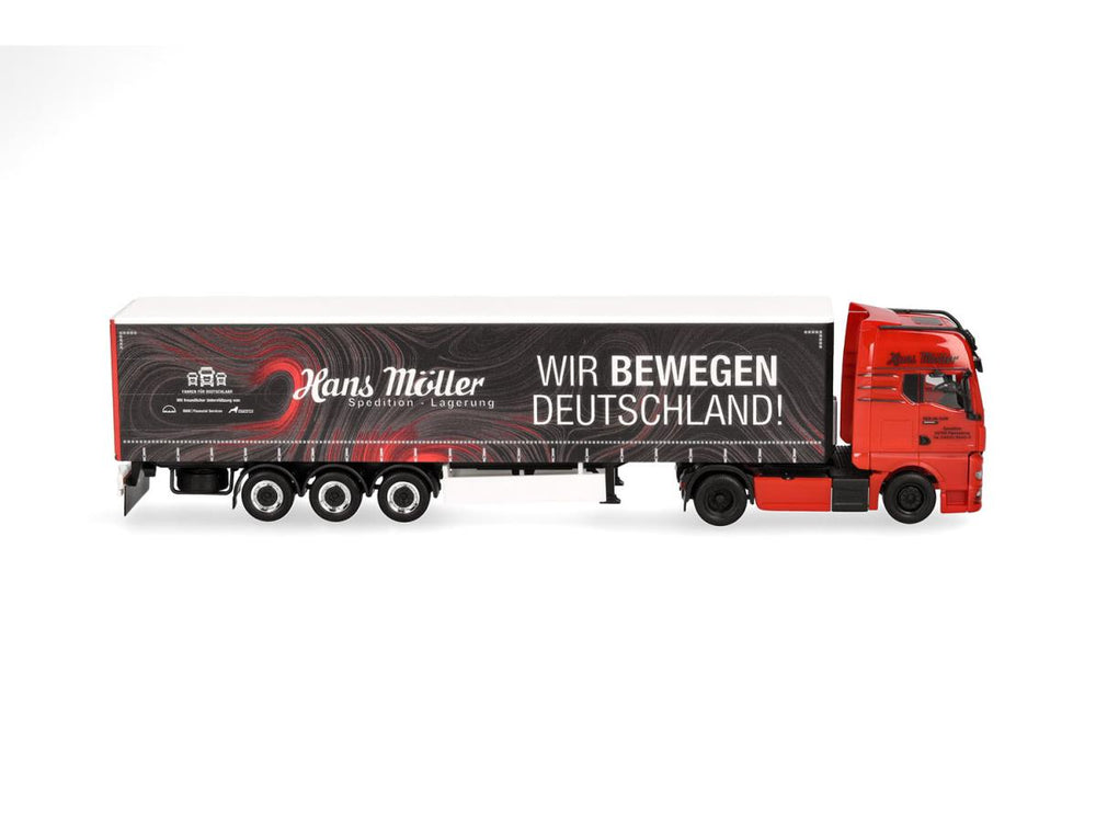 Herpa MAN TGX GX Curtain Canvas Semitrailer Hans Moller WBD HA319669 HO Gauge