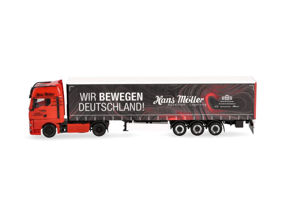 Herpa MAN TGX GX Curtain Canvas Semitrailer Hans Moller WBD HA319669 HO Gauge